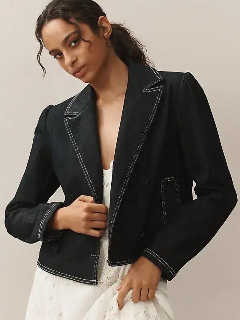 Anthropologie Maeve Boxy Rinsed Denim Blazer Jacket